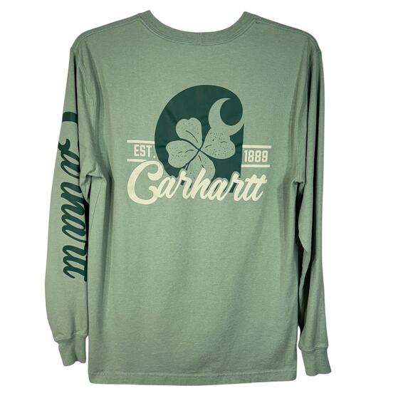 Carhartt Small Mens Loose Fit Shirt Cuffed Long Sleeve Crew Neck Shamrock Green - Picture 5 of 11